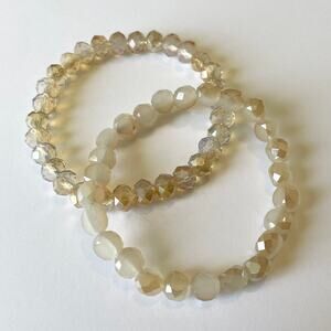 2 Piece Electroplated Faceted Austrian Crystal Bracelet Set ~ 7”